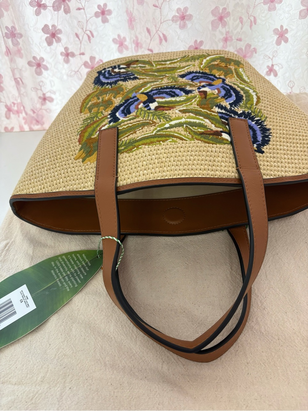 Farm Rio Raffia Basket Tote Bag Small - Picture 6 of 9